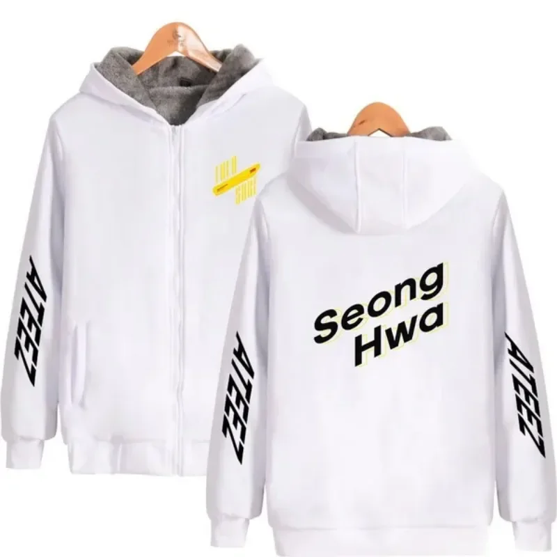 NEW ATEEZ KPopHooded Casual  Printed Thicken Zipper Hoodies  Winter unisex Fashion Thickened and Velvet Sweatshirt Sport Hoodie