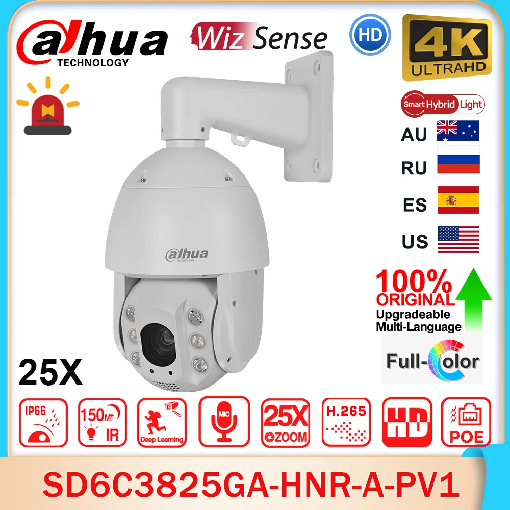 Dahua-cambaera ptz original SD4E825GB-HNR-A-PV1, 5-125mm, 8mp, 25x, tioc, wizsense, rede colorida aviso sonoro Movimento Detection