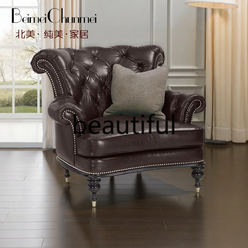 American first layer oil wax leather single sofa chair villa furniture casual leather sofa tiger chair