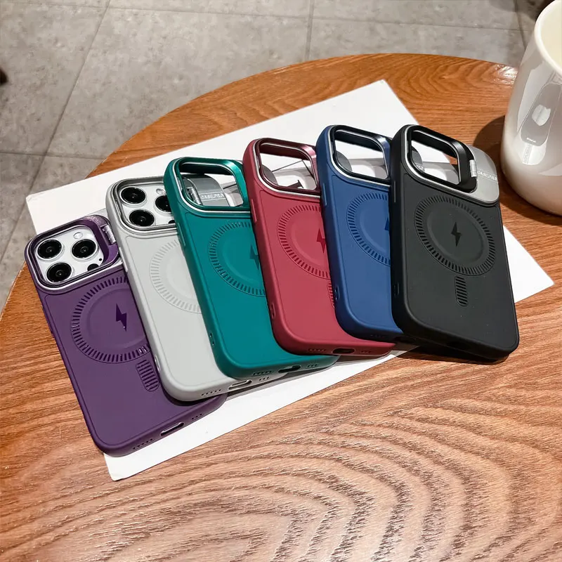 Flip Lens Protection Holder Magnetic Phone Case for iPhone 15 Pro Max 14 Plus 15Plus 13Pro Max Magsafe Matte Slicone Stand Cover