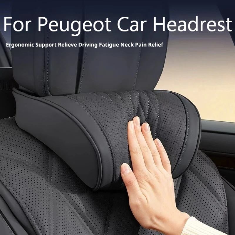 1Set Leather Car Headrest Lumbar Support Memory Foam Neck Pillow Fits Peugeot E-208 E-2008 3008 5008 208 408 508 308 SW E-308