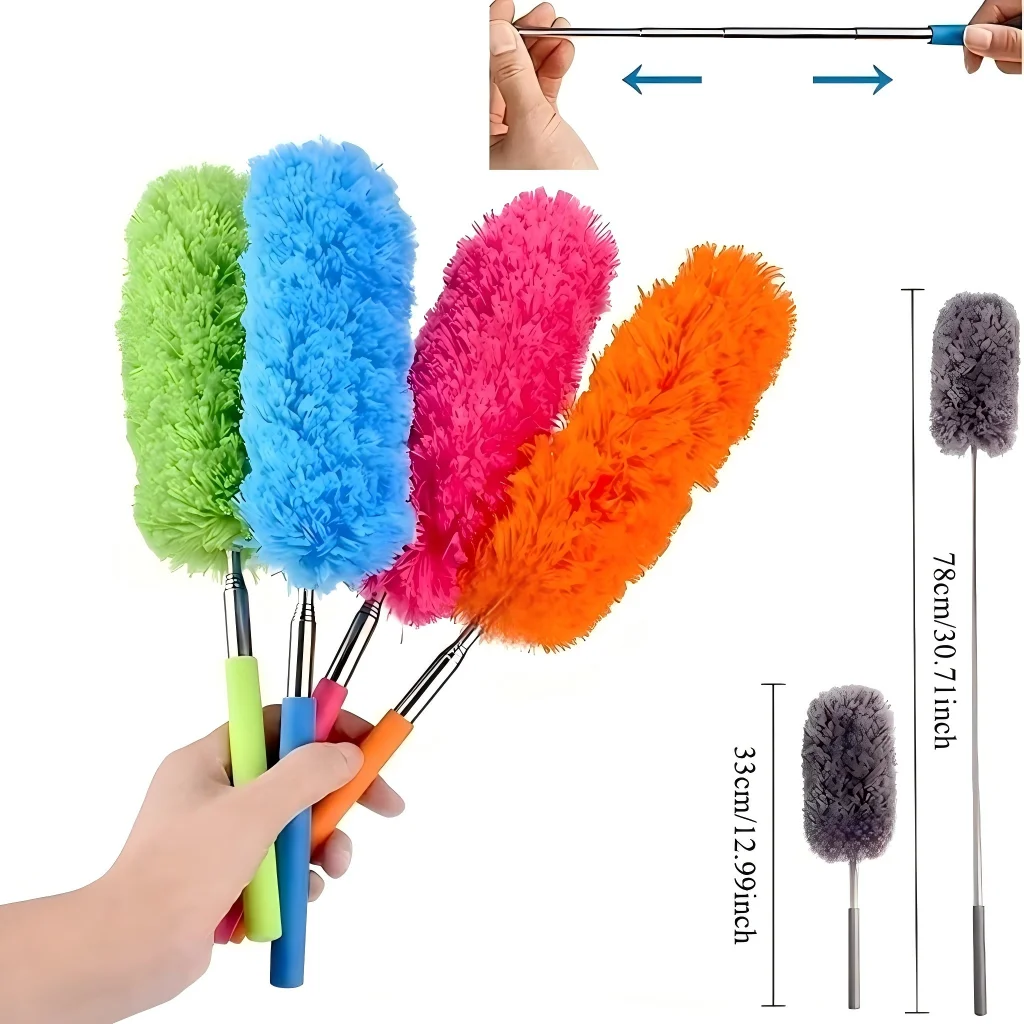 Electrostatic Dust Duster Telescopic Flexible Stainless Steel Household Feather Duster Cleaning Tool Microfiber Dust Brush