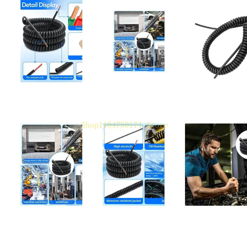 18AWG Stretchable Wire Shrinkable Cable Power Extension Cord 4 Cores Spring Spirals Black Cable for Industrial/Homes Use Top
