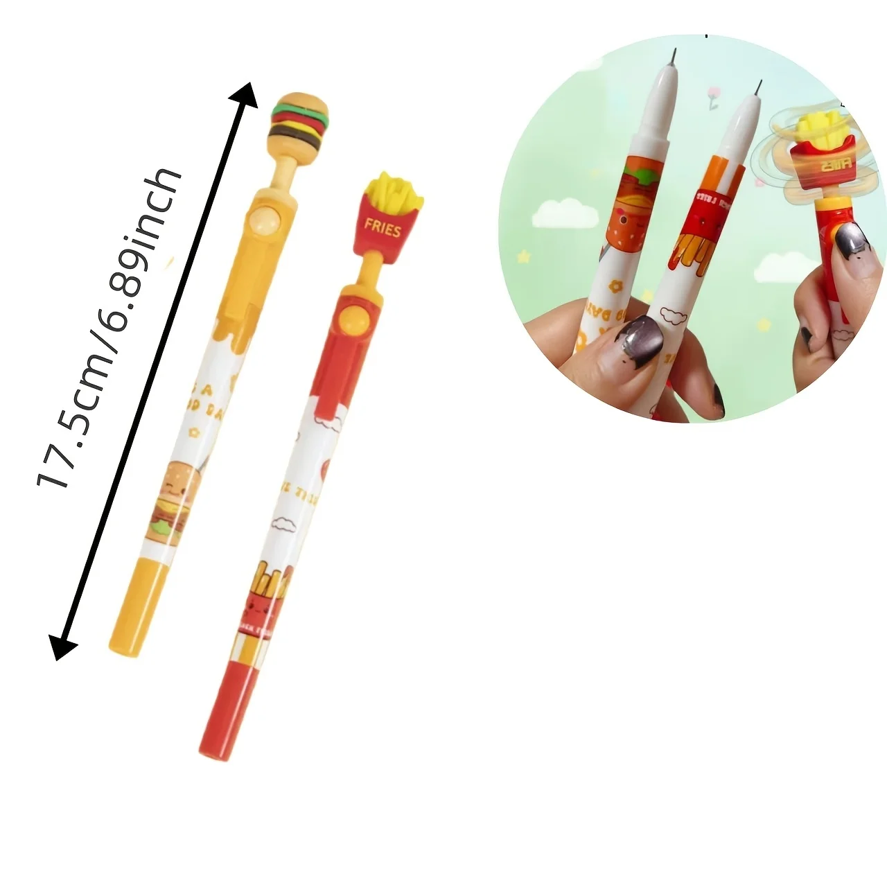 2pcs/set Hamburger and French Fries Black Retractable Gel Pens, Rotatable Cap, Relax, Creative Novelty Gel Pens