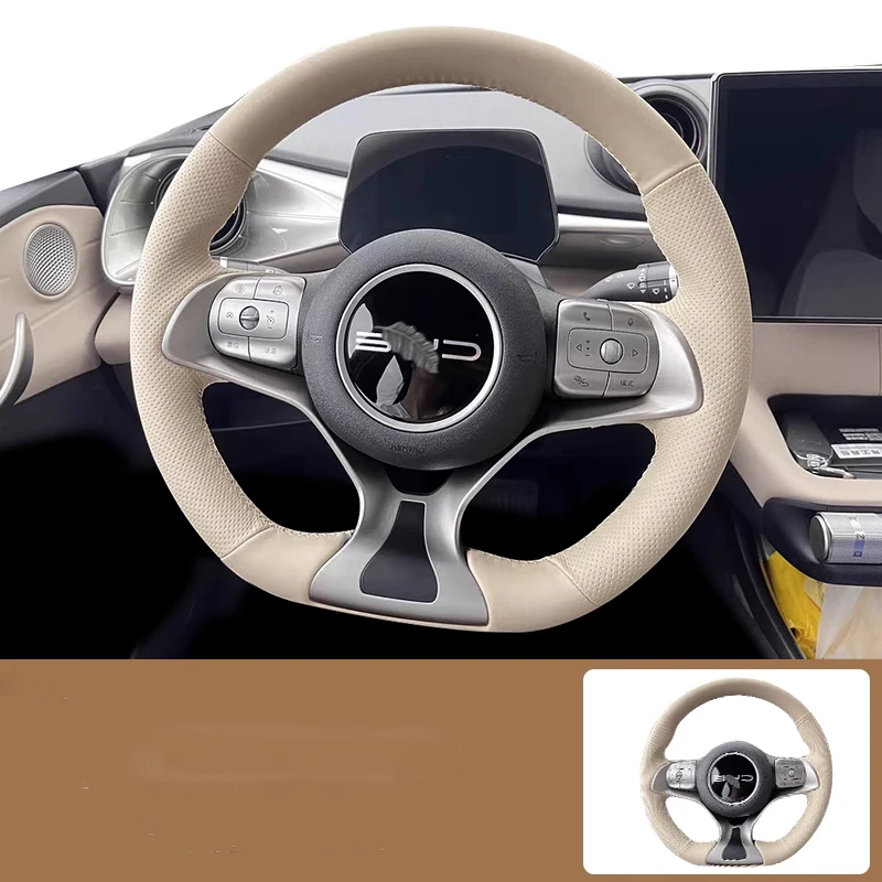 

For BYD Yuan Plus 22-24 Dolphin Dolphin Surf 23-25 Hand Sewn Needle Thread Car Steering Wheel Cover Accessories Genuine Leather