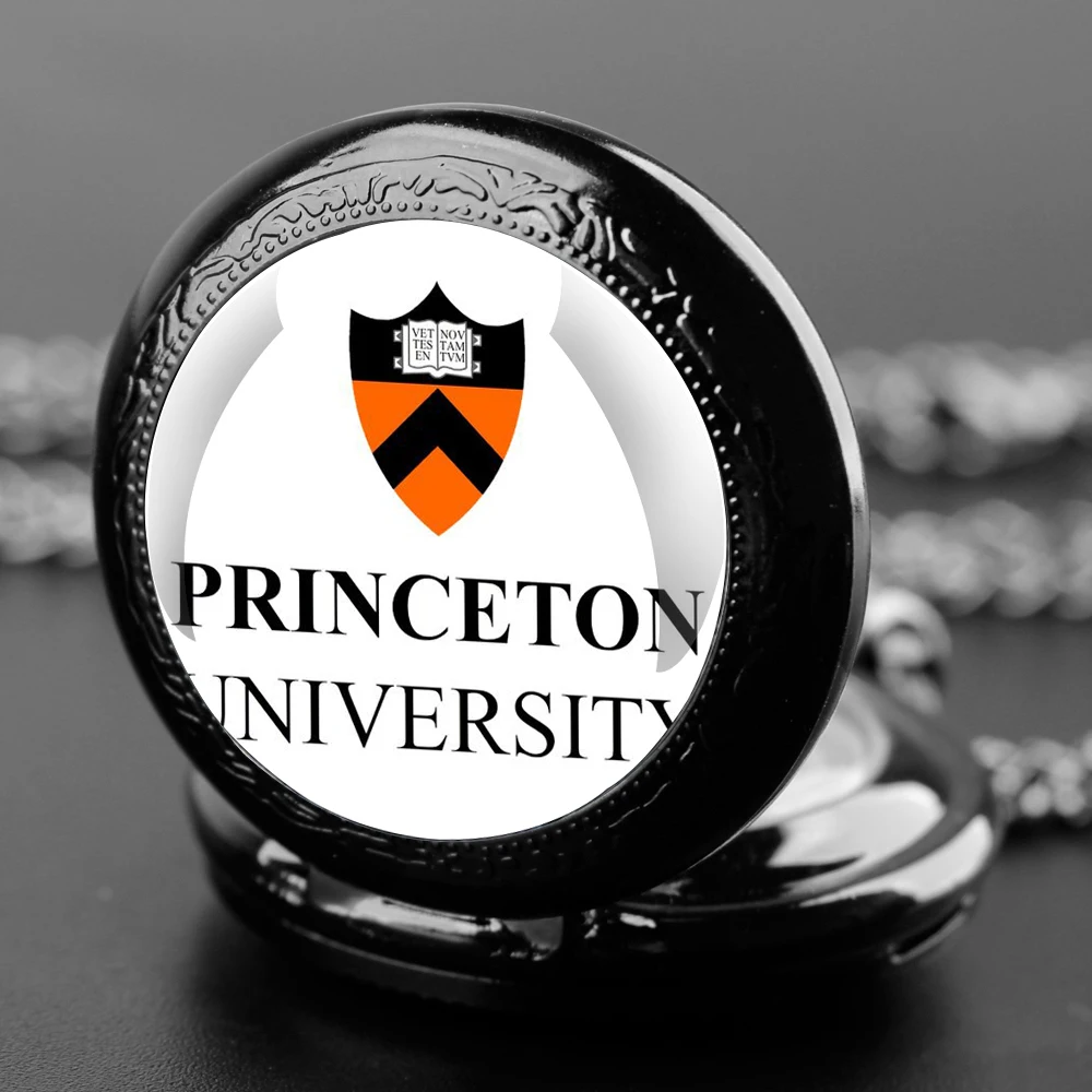 Princeton University Logo Quartz Pocket Watch with Chain Necklace Vintage Collection Gifts for Men Women