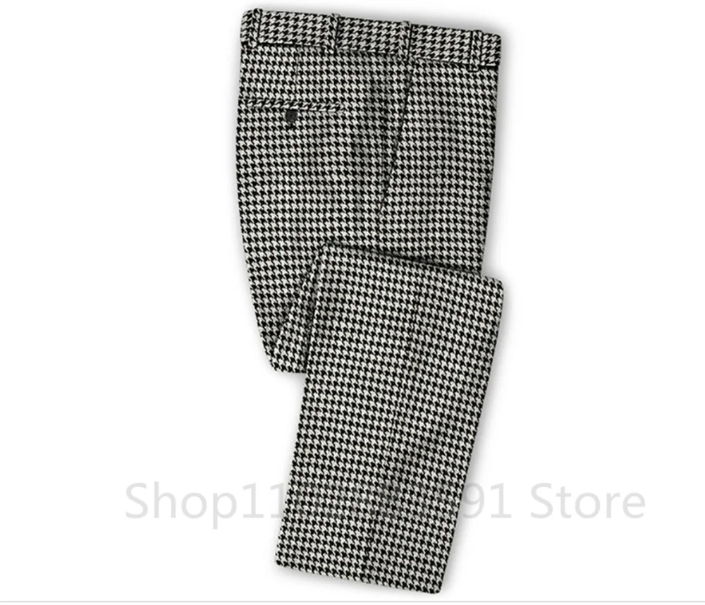 Plaid Men Suits for Wedding/Business Slim Fit 2 Piece Houndstooth Checkered Groom Tuxedos Male Fashion Clothes Jacket with Pants