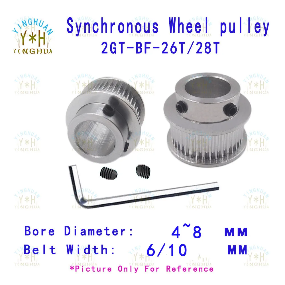 

2GT BF Type 26 28Teeth Timing Belt Pulley width 6 10MM Bore4to8 MM GT2 High Torque Synchronous Gear Wheel 3D Printer