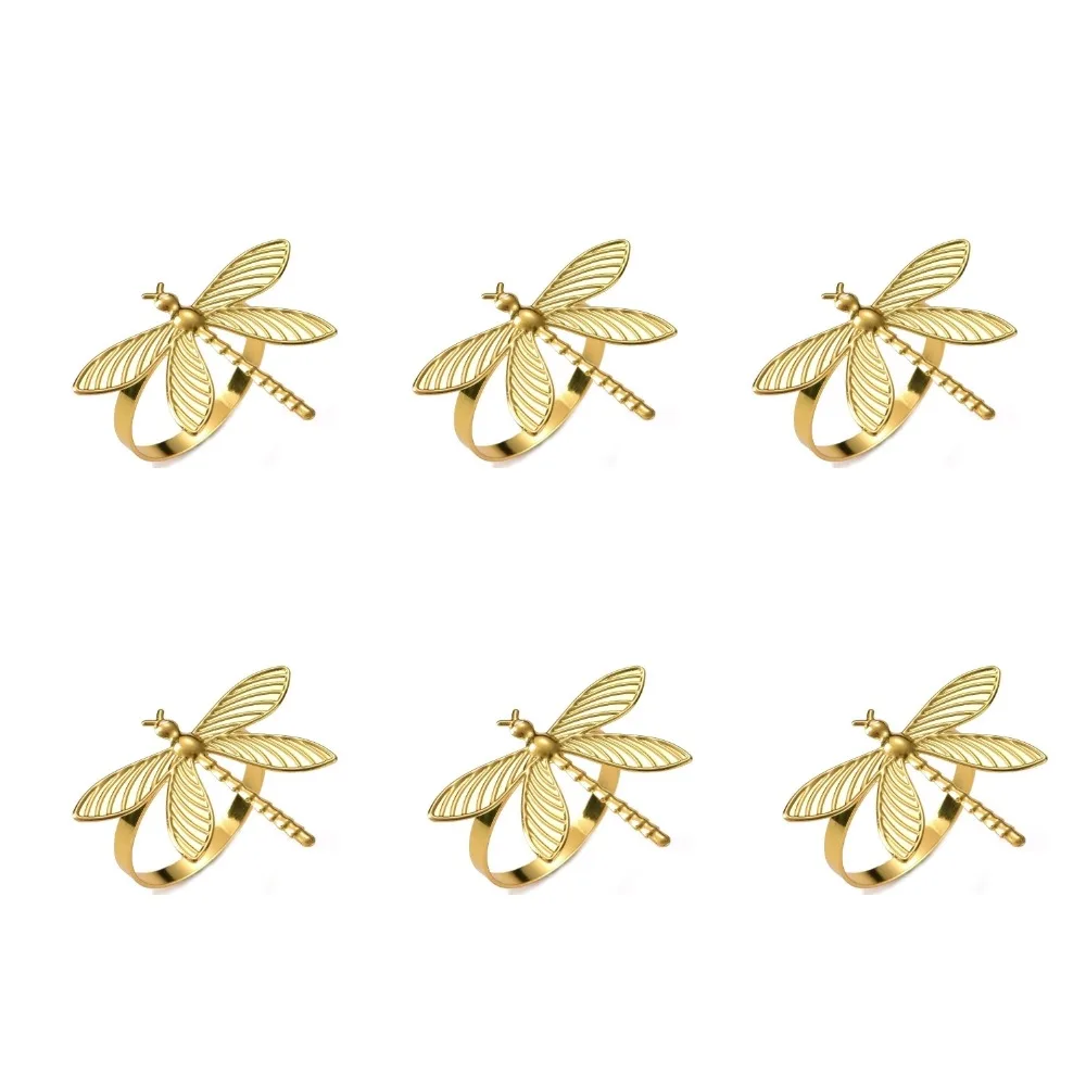 6 pieces/set Minimalist Dragonfly Napkin Rings Elegant Modern Style Insect Napkin Buckle Metal Gold Napkin Holder