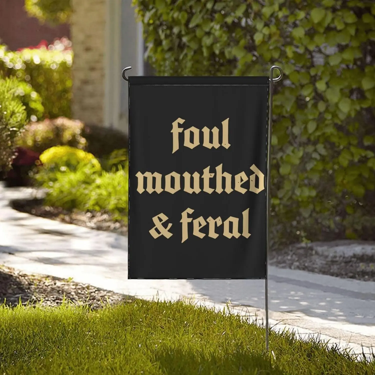 Foul Mouthed & Feral Garden Flag Funny Garden Flags 12x18 Double Sided Banner For Outdoor Decorations uui