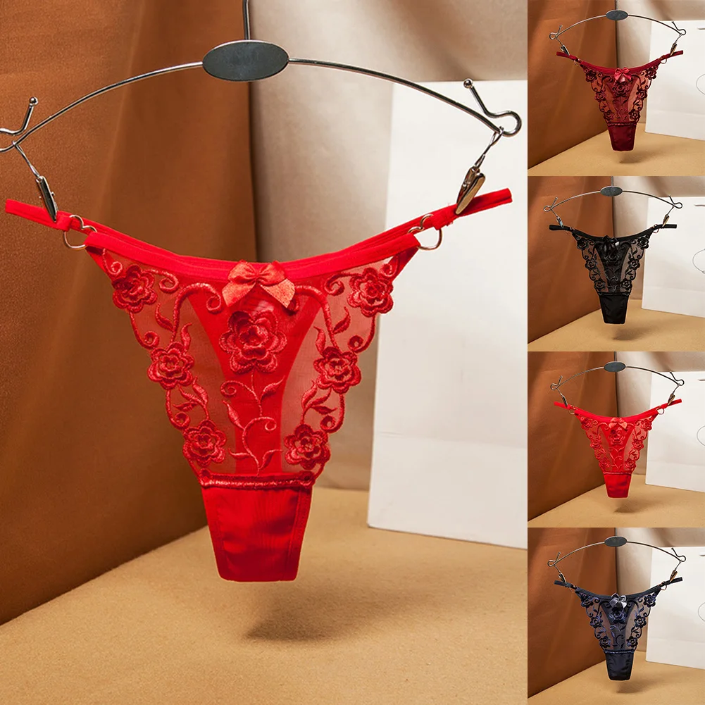 Womens New Sexy Thin Straps Thong Hollow Lace Embroidery Comfortable Lingeries Sexy Hot Low-rise Panties Thongs Women Underwear