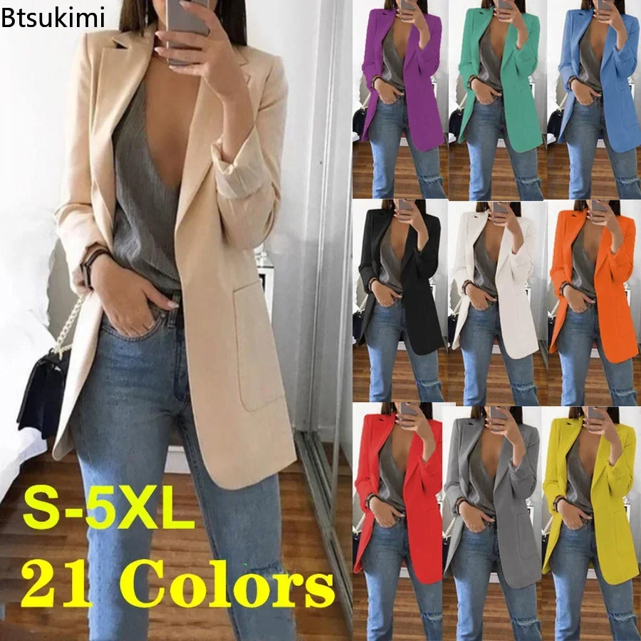 New 2024 Ladies Professional Office Lapel Cardigan Temperament Ropa Mujer Suit Jacket Casual Blazer Women Lady Coat Solid S-5XL