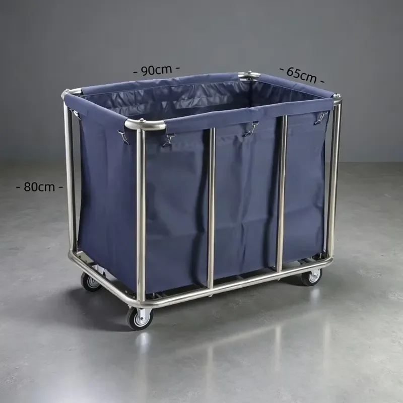Stainless Steel Hotel Linen Cart Laundry Truck Commercial Housekeeping Service Trolley with Silent Universal Wheels 4