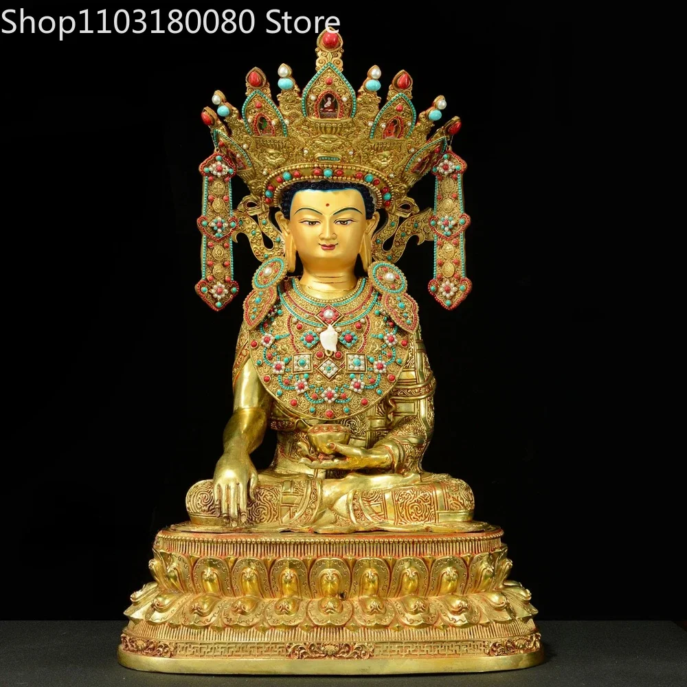 72cm Gilt Brass Jowo Shakyamuni Buddha Statue Large Tibetan Jowo Rinpoche Sculpture 12-Year-Old Equal-Figure Buddha Altar Decor