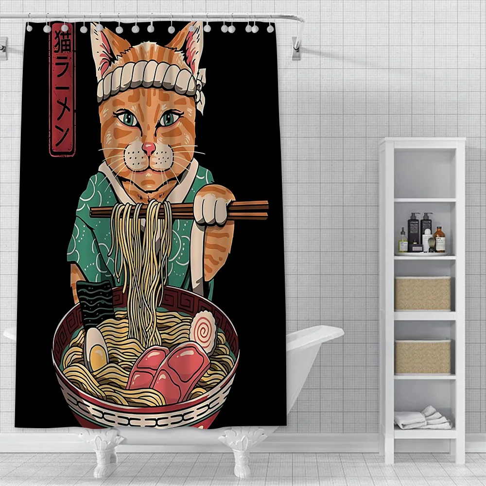 Japanese Retro Anime Sushi Burger Shower Curtain Waterproof Polyester Fabric Bath Curtains Home Bathroom Decor Curtain With Hook