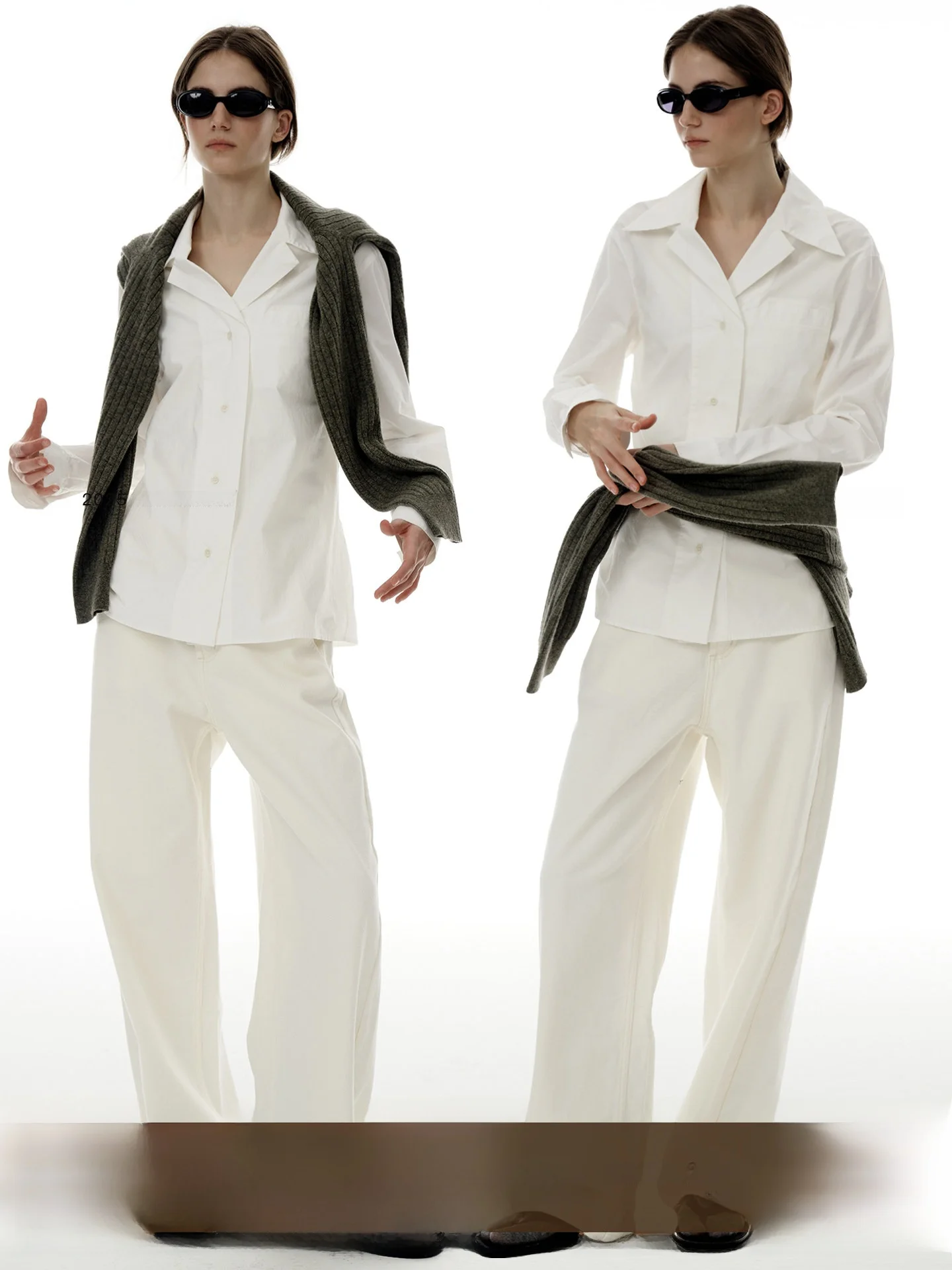 

Cuba Collar Long Sve Slimming Top Women's Design Sense Micro Waist Cotton Blend Comfortable Commute Sle White irt