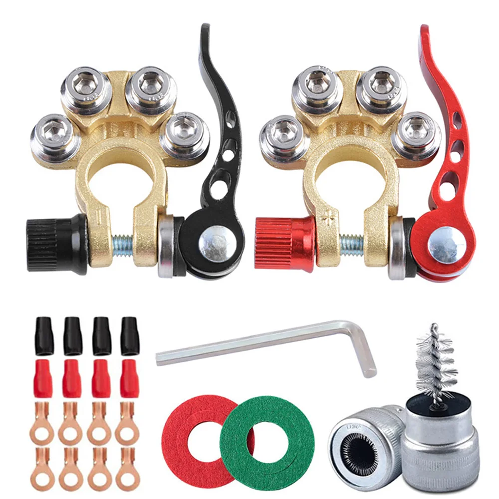 Car Battery Terminal Connectors Kit Quick Disconnect Release Positive Negative Marine Battery Cable Ends Top Post Clamps 12v 24v