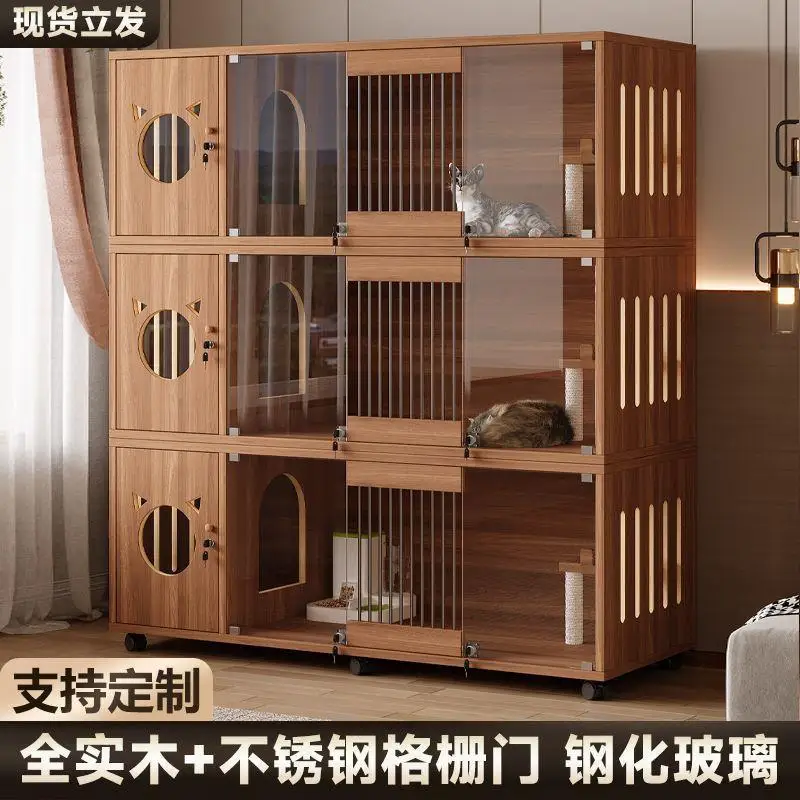 cat villa  cage home indoor solid wood multi-storey pet store display cat cabinet  house breeding cabinet