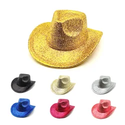 Performance Festival Women Evening Wide Brim Glitter Fedora Hats Cowgirl Fedoras Costume Party Fedora Hats Western Cowboy Hat