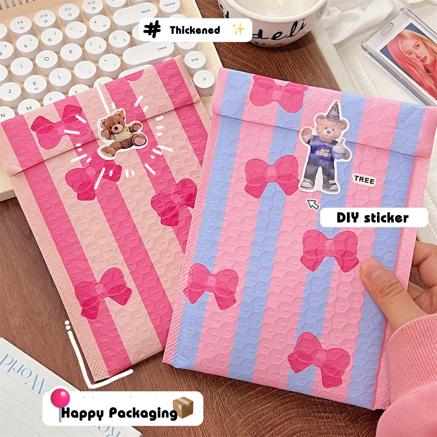 pink bow bubble mailer acolchoado self seal shipping bolsa envelopes para embalagem de presente 10 pcs 01