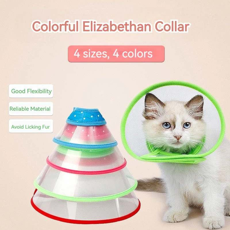 Pet Recovery Cone Collar for Cats & Dogs Protective Head Cover Anti-Lick Wound Care Neck Ring for Sterilization Bathing Grooming
