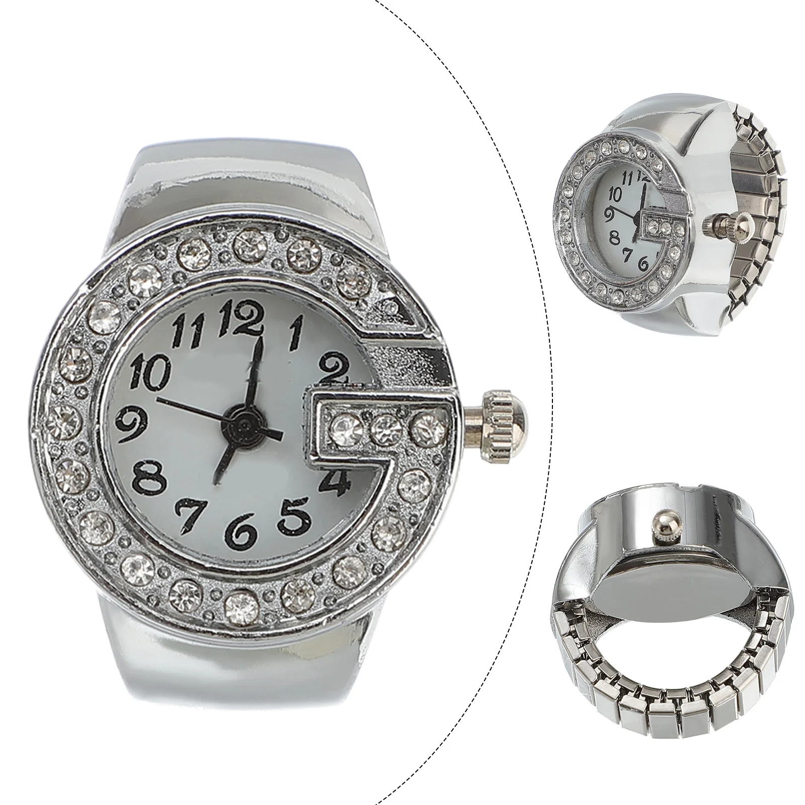 1 قطعة ساعة كرتونية لامعة صغيرة سبيكة إصبع ساعة للأزياء كوارتز ساعة هدية خفيفة الوزن مريحة يمكن ارتداؤها