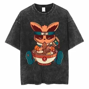 Male Cotton Vintage Japan Anime Print Naruto Oversize T -Shirt Streetwear Harajuku Summer Black Short Sleeve Shirt Main Sales Naruto Shirt - №4