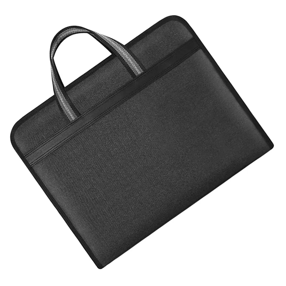 

Black Canvas Document Bag Zipper File Organizer Tote Business Travel Document Folder Portable File Storage Case