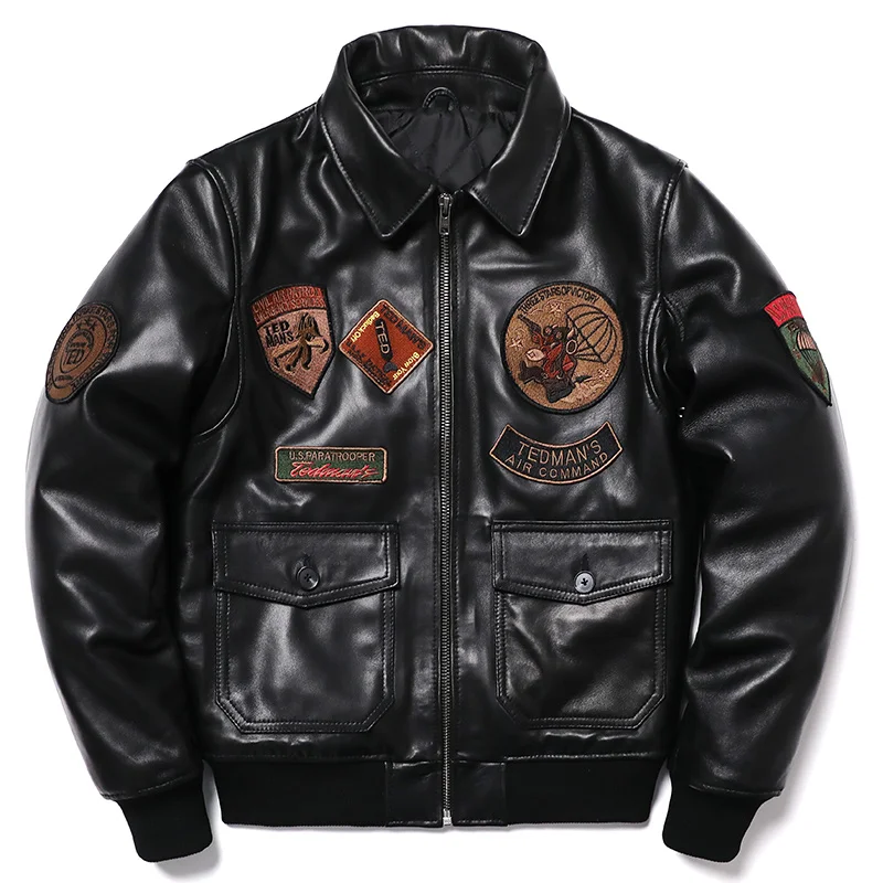 2023 New Embroidery Sheepskin Jacket Men's Natural Genuine Leather G1 Air Force Pilots Coat Thicken Warm Soft Clothes