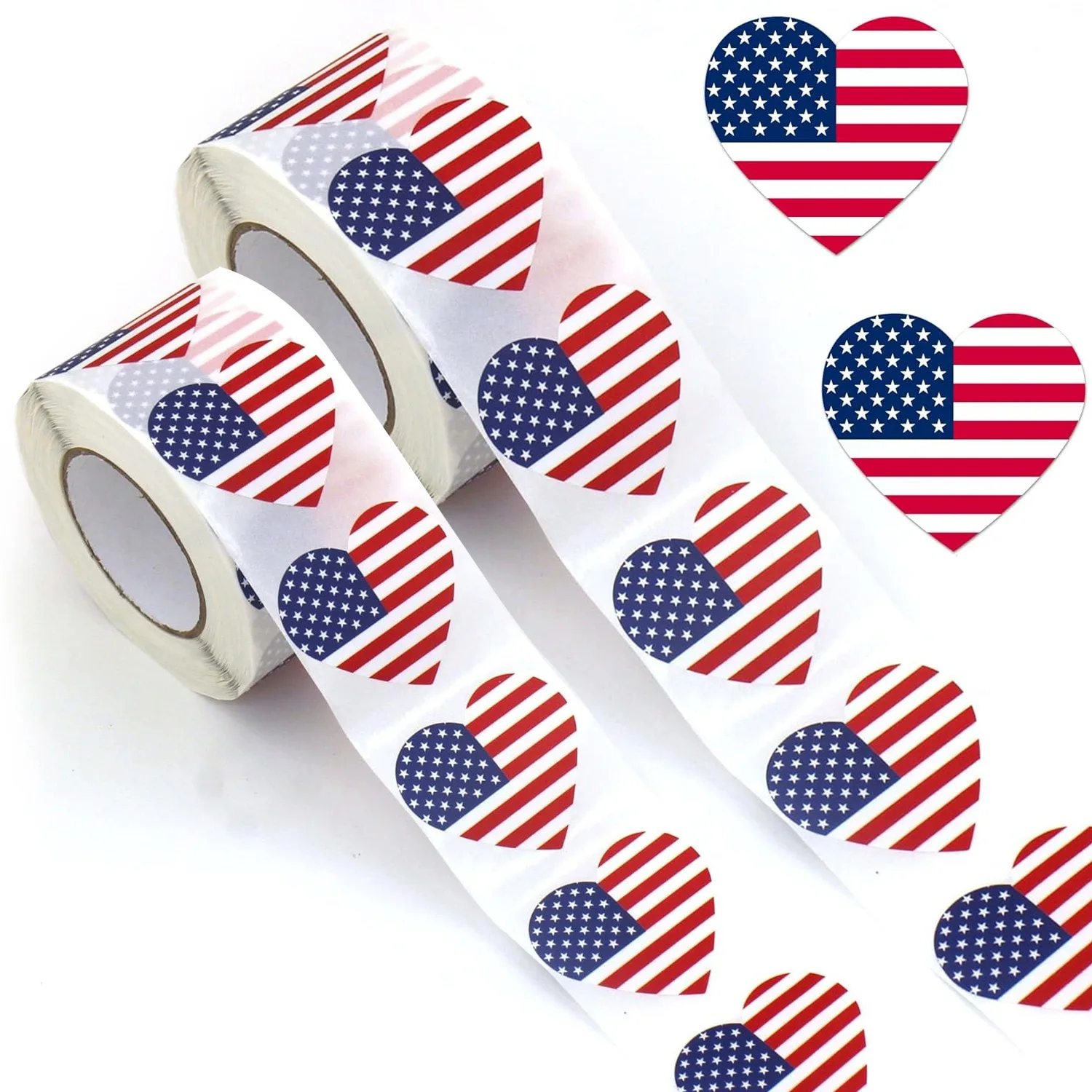 500Pcs Heart American Flag Stickers Roll 4th of July Decals for Phone Case Laptop Water Bottle Scrapbook Journal Decor