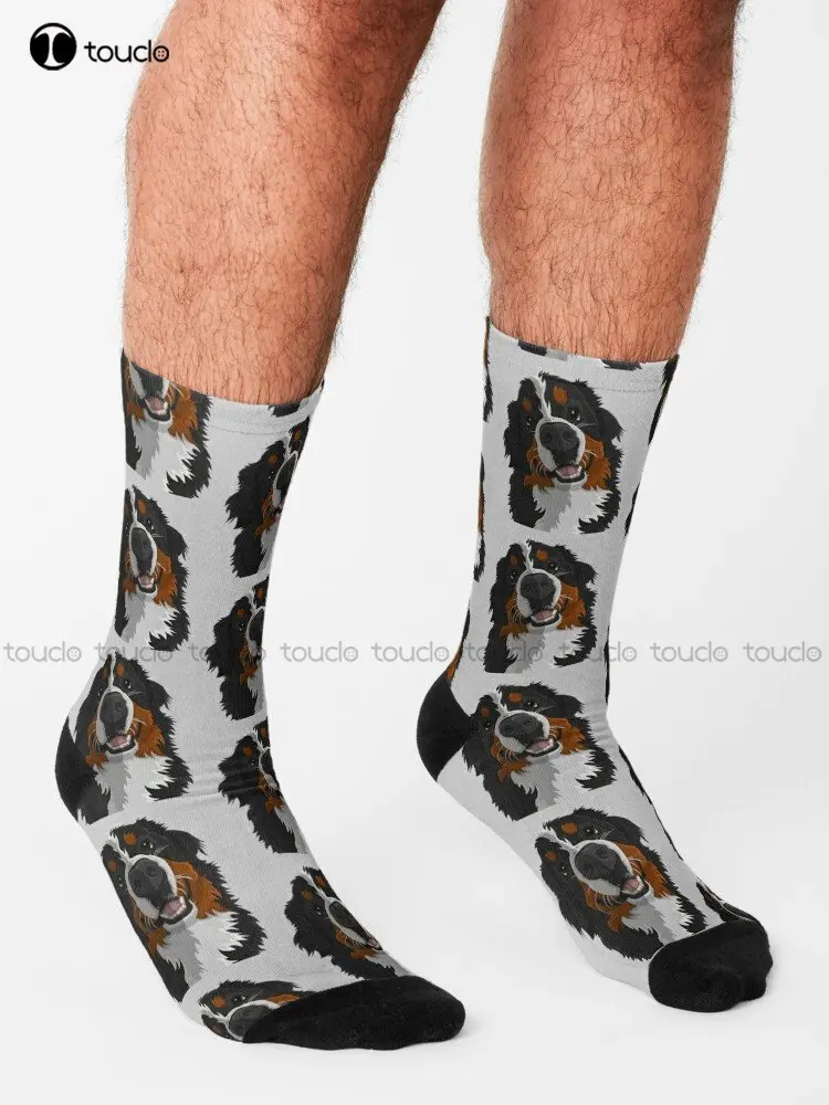 Bernese Mountain Dog Socks Football Socks Youth Boys 360° Digital Print Personalized Custom Unisex Adult Teen Youth Socks Art