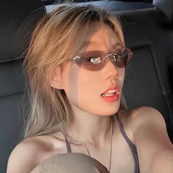 Korea Retro Oval Frameless Sunglasses Women INS Street Shot Sunshade Glasses Dustproof Windproof Riding Glasses UV400 Sunglasses
