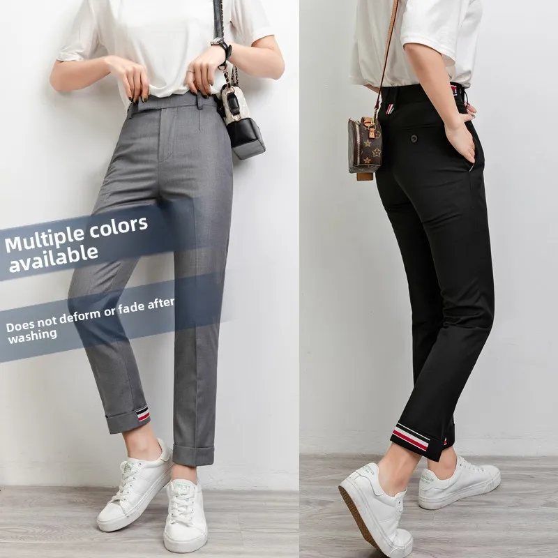 Summer New Casual Slimming mid Waist Korean Style Men Women Couple Pants Polyester Seven Nine Points Long Pants