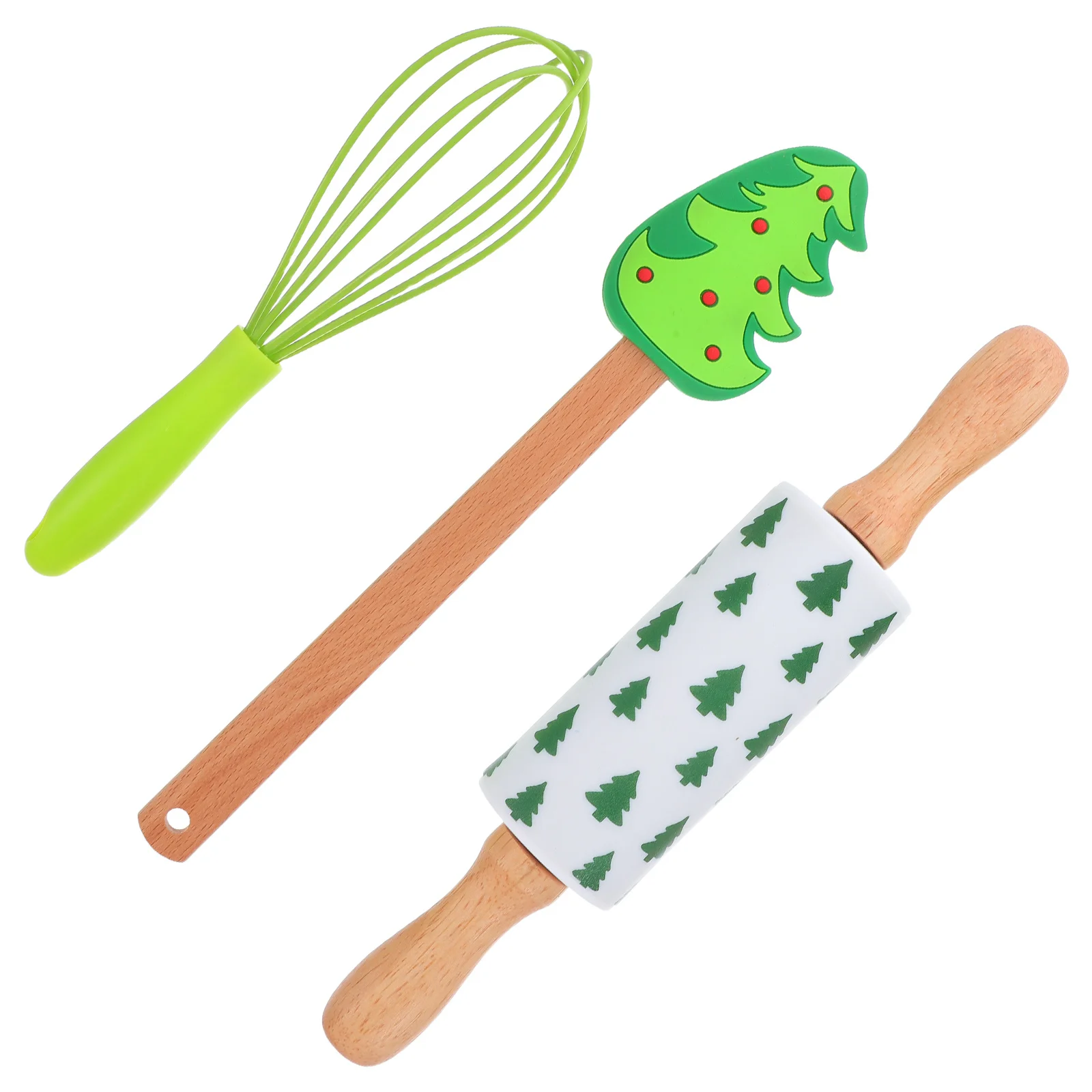

3Pcs Christmas Silicone Baking Tool Set Mini Whisk Rolling Pin Spatula Holiday Bakeware for Cookies Pastries Baking Rolling Pins