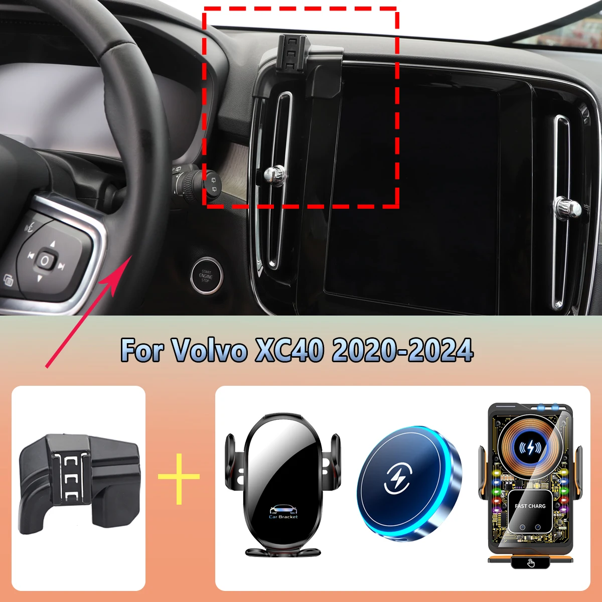 Auto-Handyhalterung für Lüftungsschlitze für Volvo XC40 2020 2021 2022 2023 2024 Magnetisches 15W kabelloses Laden Auto-Handyhalterung Zubehör