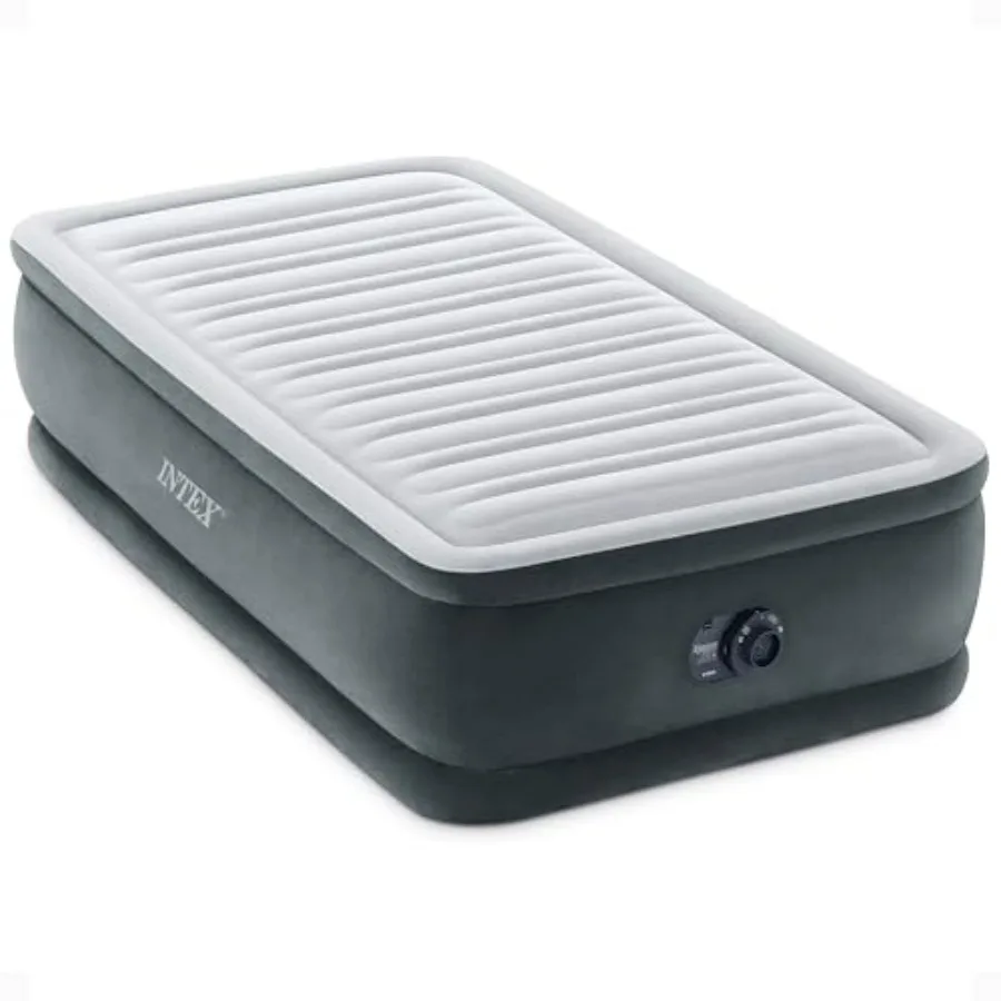 

Twin Size Air Mattress for Camping Travel Guests, Dura-Beam Deluxe Comfort-Plush Material, Gray, 18in Height with Built-in Pump