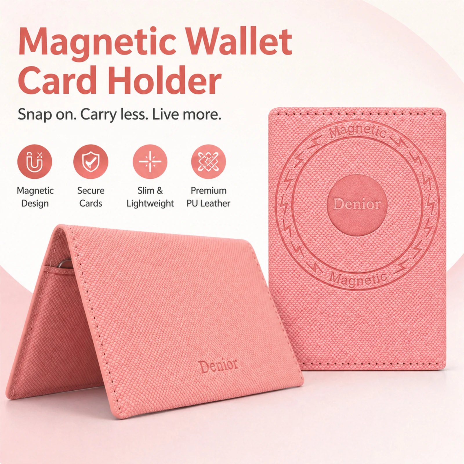 Denior RFID Blocking Magnetic Card Holder, Premium PU Leather Slim Wallet for MagSafe Phones