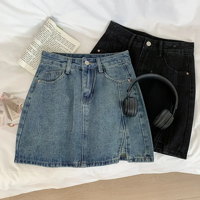 Y2k Denim Mini Skirts For Women Korean Style Summer 2023 Sexy Female Wide Leg Jeans Skirt Casual Vintage Blue Black High Quality