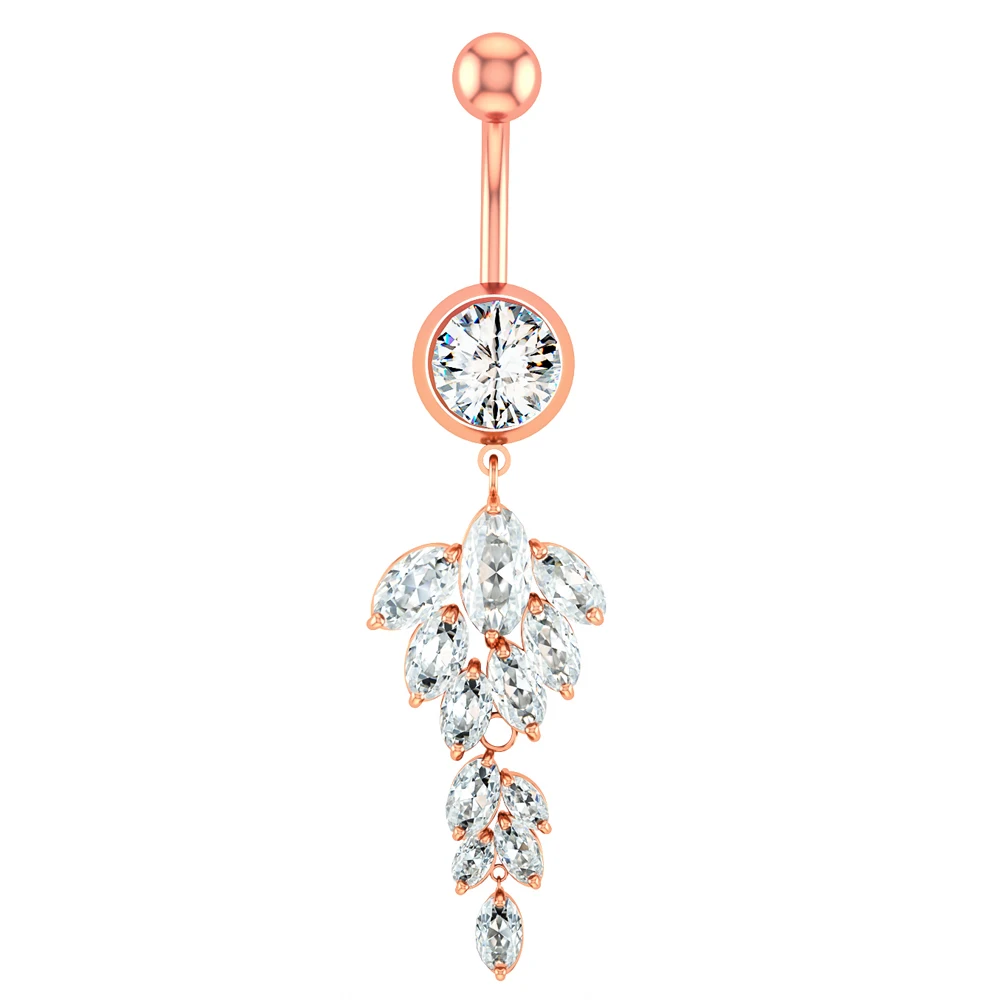 Flower Butterfly Dangled Belly Button Rings, Stainless Steel