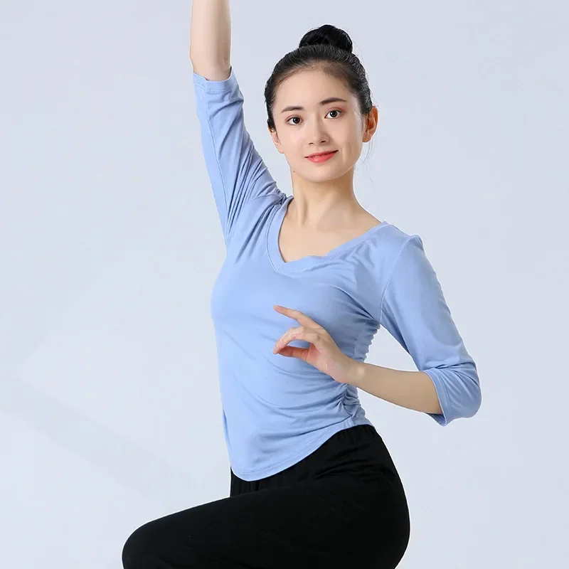 Одежда для танцевальных тренировок, современная танцевальная одежда, черная художественная тестовая одежда для тела, женские классические топы для народных танцев