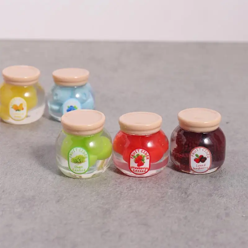 5 Pezzi Mini Bottiglie di Marmellata, Decorazione Cucina, Simulazione Casa delle Bambole, Modellini di Frutta e Caramelle in Scatola, Accessori Giocattolo per Casa delle Bambole