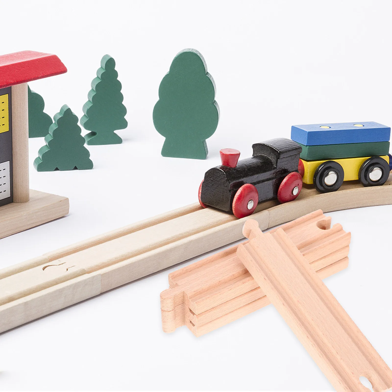 

4Pcs Wooden Train Track Accessories Creative Educational Railway DIY Scene Building Set Kids Wooden Train Track
