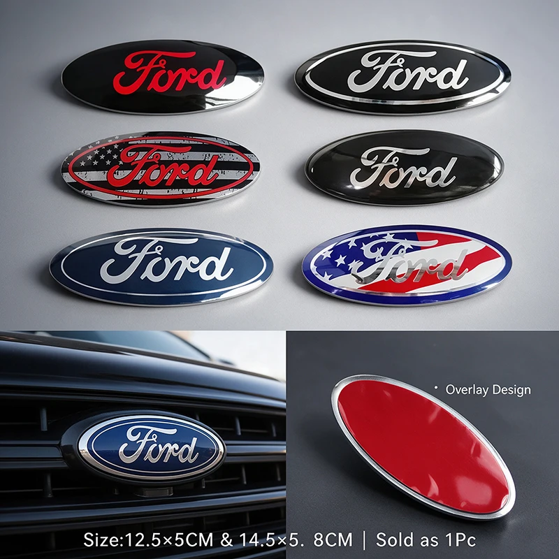 Overlay Car Emblem For Ford Escape Kuga Fiesta Ranger Mondeo Fusion Edge Focus Front Grille Rear Trunk Badge Sticker Hub Caps