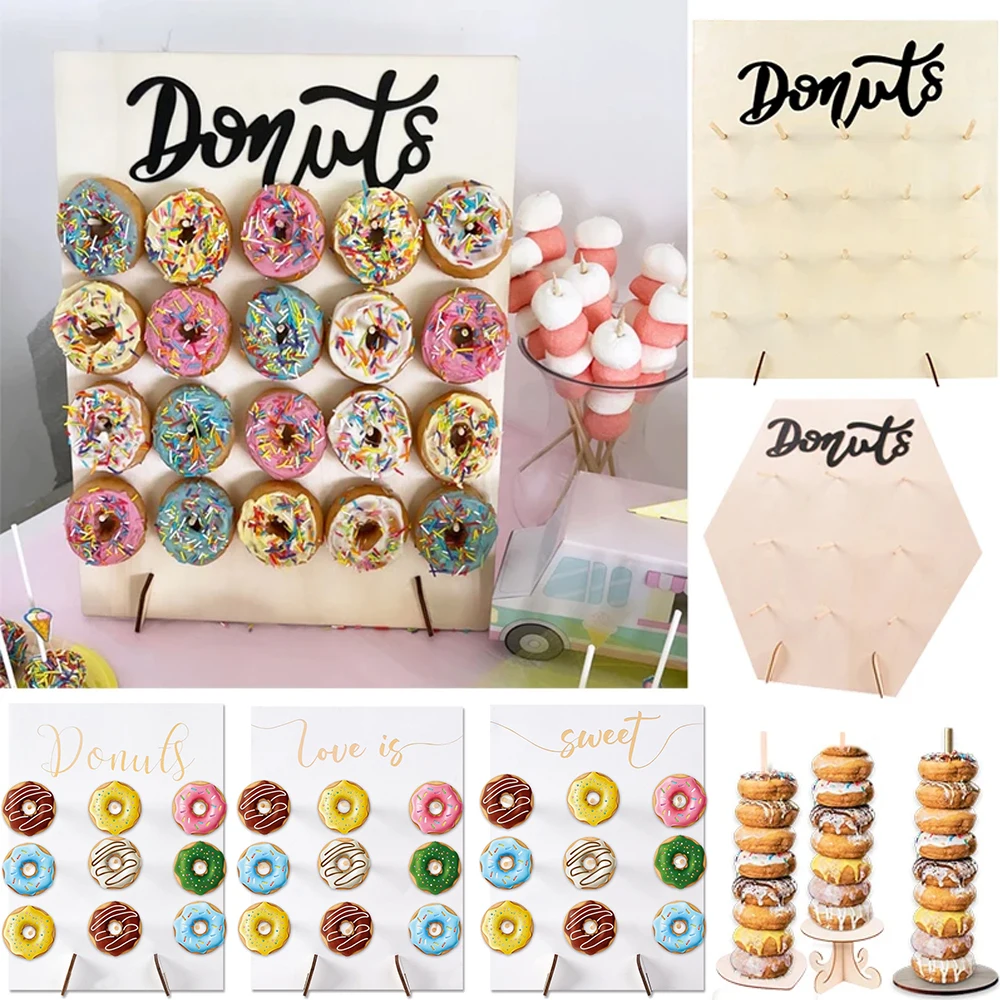 1set Wooden Donut Holder Wedding Birthday Party Doughnuts Dessert Display Stand Home Party Tableware Donuts Party Decoration