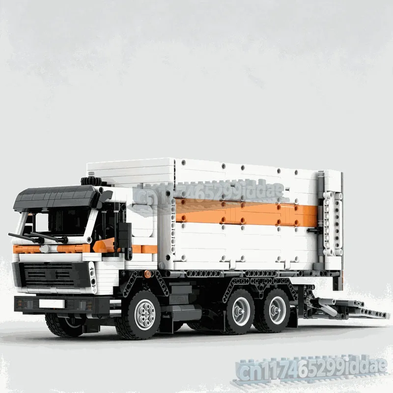 1873PCS Classic European Box Truck Building Blocks Three Axle Cargo Vehicle Model With Tail Lift DIY Assembly Display Gift Toy
