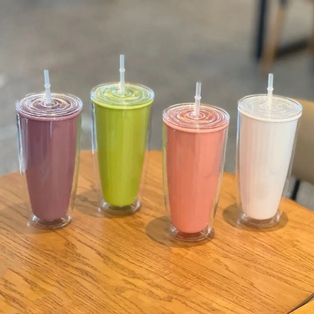 

Durable Large Capacity Double Layer Straw Cup Sealed Anti Fall Drinking Bottle Leakproof Cute Plastic Water Bottle Summer