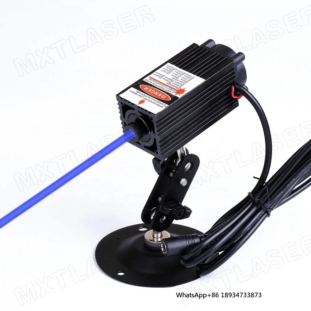 High Power 450nm Focusable 12V DC Blue Dot Laser Module with Cooling Fan 300mW 500mW 700mW 1W 1.6W 2.5W (with Adapter+Bracket)