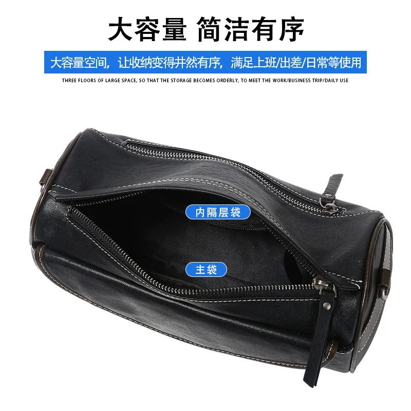 حقيبة كروس للرجال، حقيبة كتف واحدة للرجال ذات سعة كبيرة ومتعددة الاستخدامات للتنقل من الجلد الطبيعي باللون الأسود #2