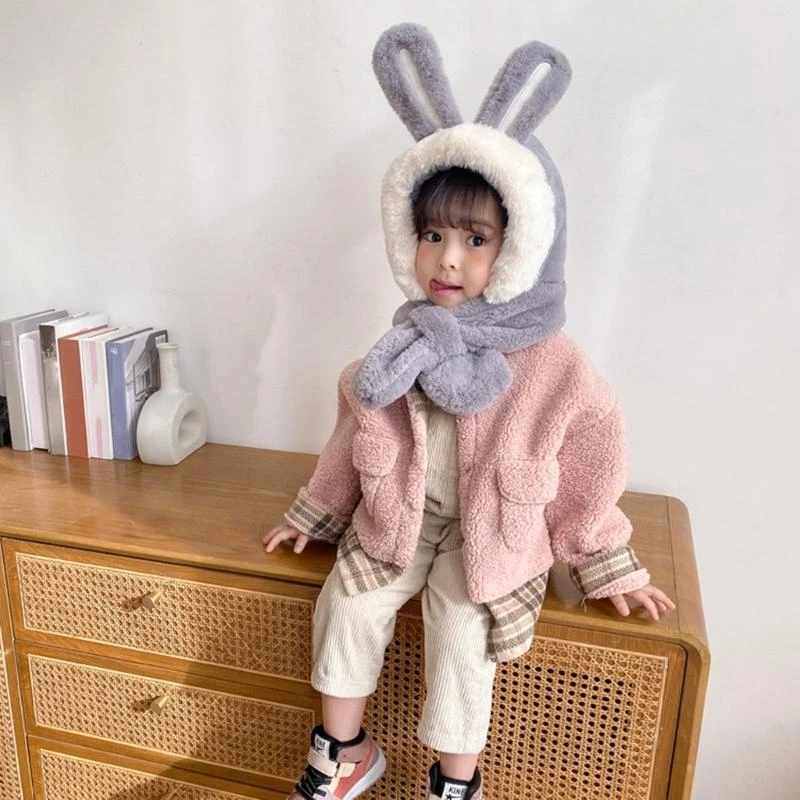 

F19F Kids Winter Plush Hat милые шарфы для шарфов с капюшоном на 3-8 лет девочки для мальчиков