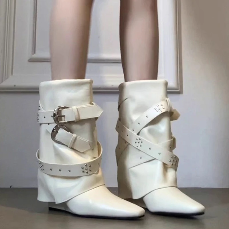 جديد إمرأة أشار تو حذاء من الجلد أحذية مصممين امرأة الشقق تشيلسي الأحذية 2025 الشتاء القوطي أحذية جلدية دراجة نارية الأحذية Mujer